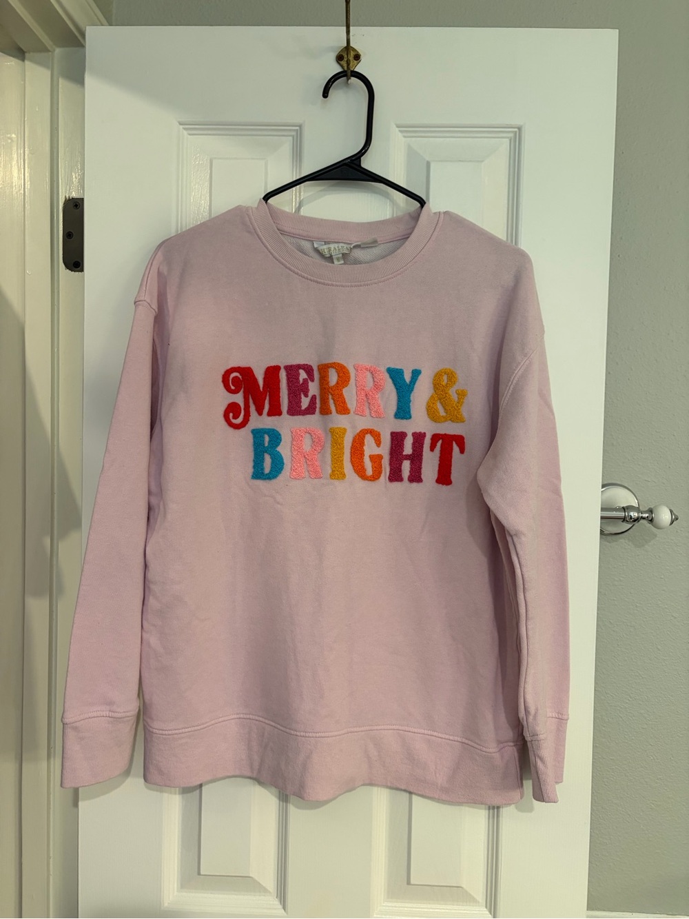 Shiraleah Festive Christmas Merry and Bright Sweatshirt Pink Medium